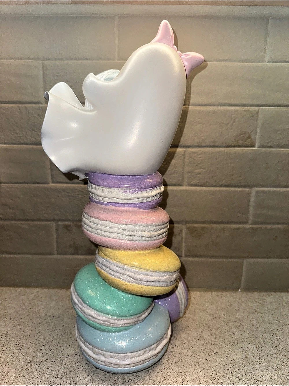 Halloween Ghost with Pink Bow a top Pastel Glitter Macaron Stack Figurine - Picture 3 of 8